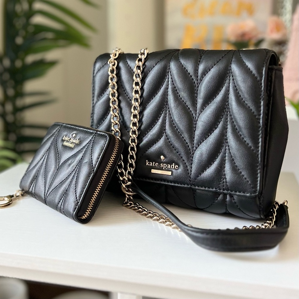 NWOT KATE SPADE SET BRIAR LANE QUILTED EMELYN CROSSBODY & WALLET - BLACK